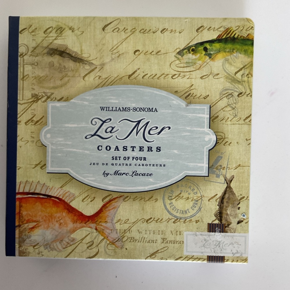Williams Sonoma NIB La MER fish Coastal Drink Coasters